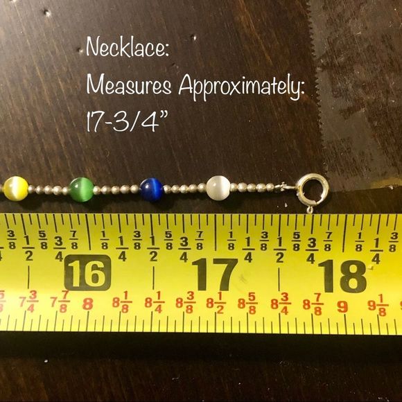 VTG Sterling Silver Multicolor Cats Eye Station Beaded Choker Necklace Extension - Picture 3 of 15